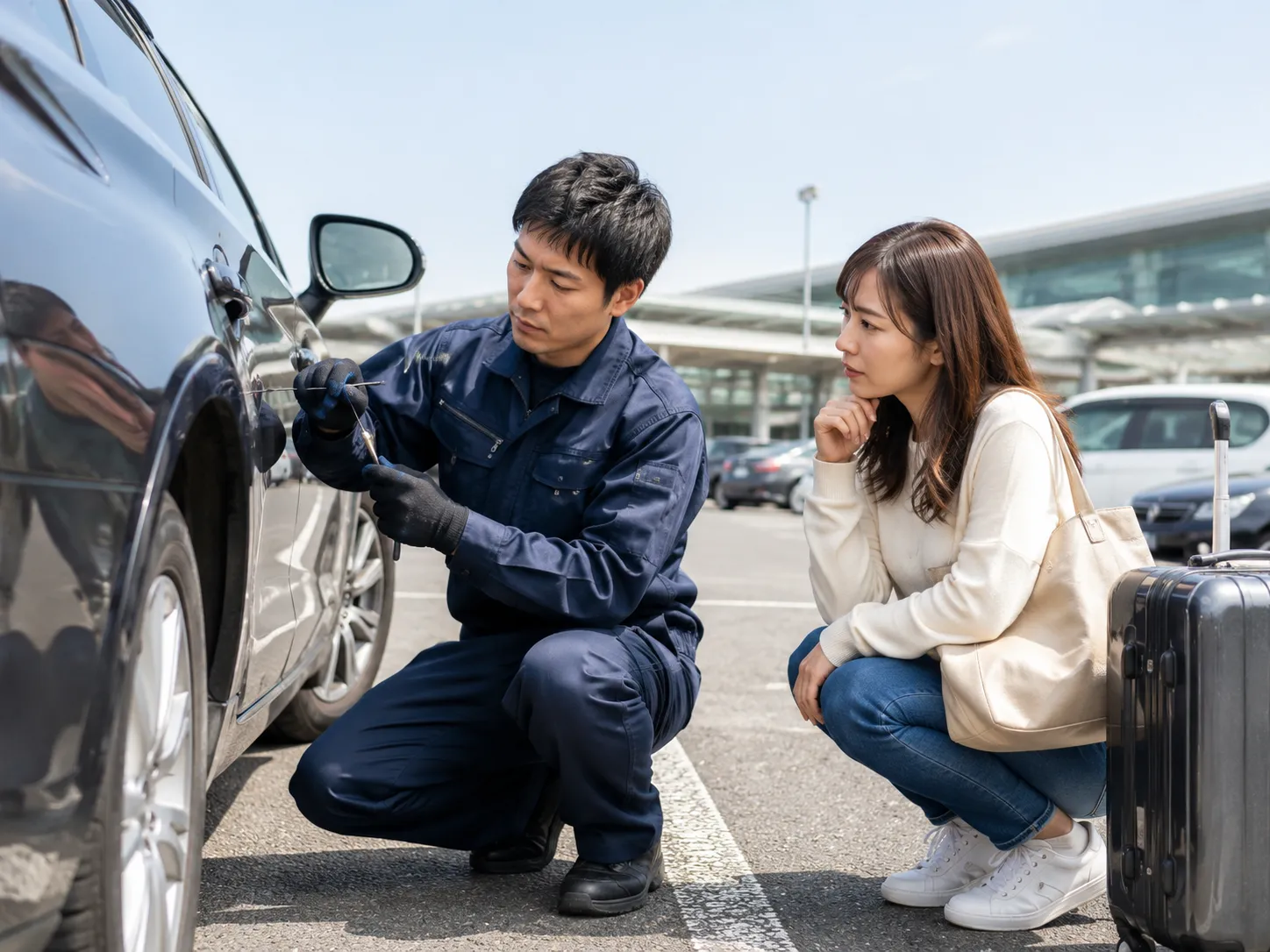 旅行中の車の鍵トラブルに対応する鍵職人